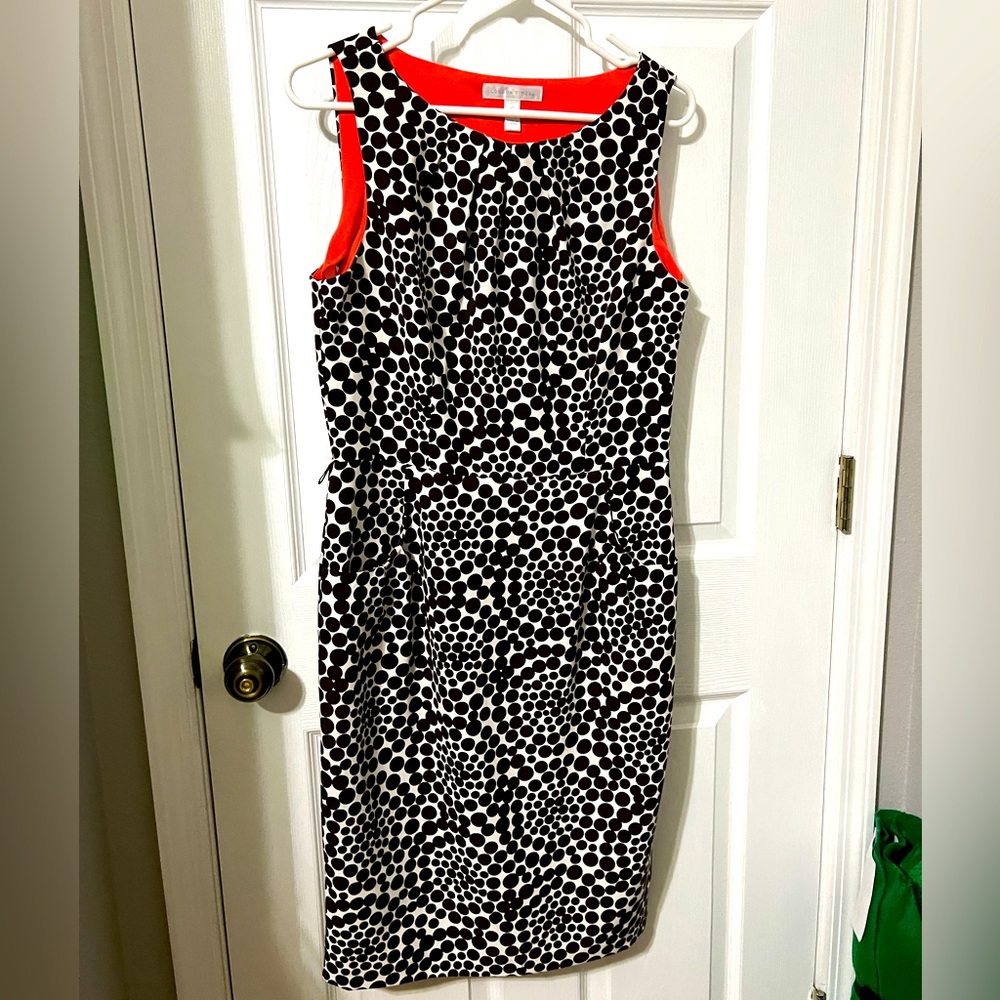 Ladies London times chocolate brown dot sleveless sheath dress sz 12